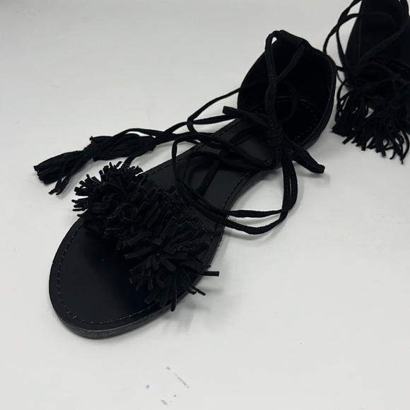 Black fringe ankle wrap sandals - Picture 9 of 10